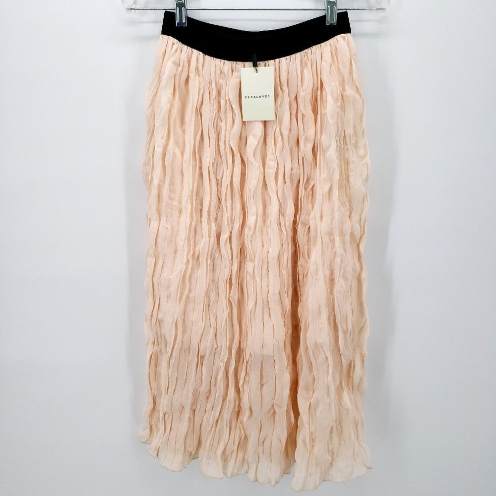 PEPALOVES Pleated Long Skirt Ivory Blush SMALL and MEDIUM